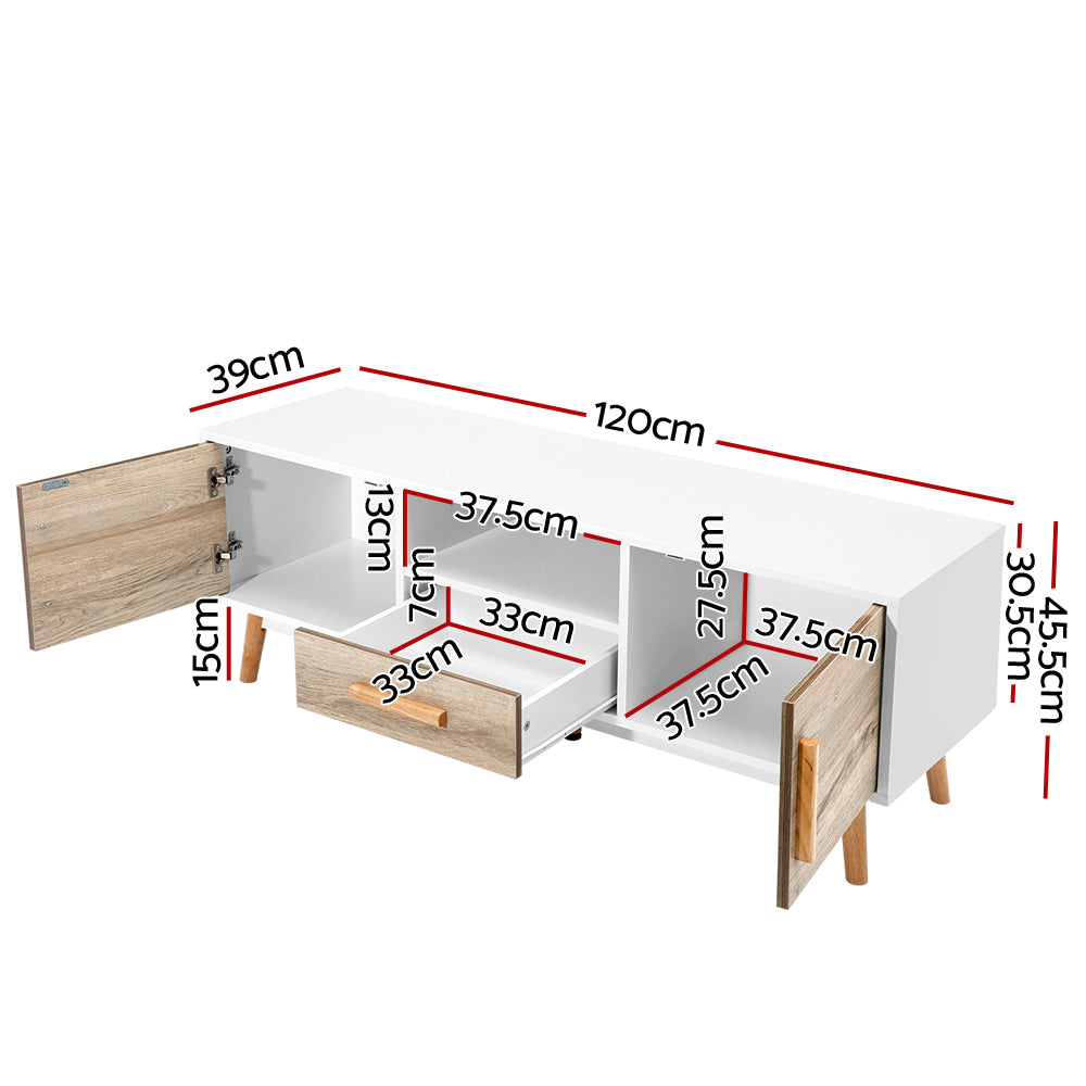 Artiss TV Cabinet Entertainment Unit 120cm Wood White Gino - Cosy Abode