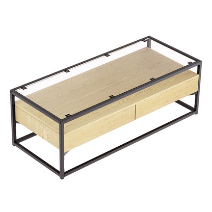 Artiss Coffee Table 2 Drawers Glass Tabletop Pine - Cosy Abode