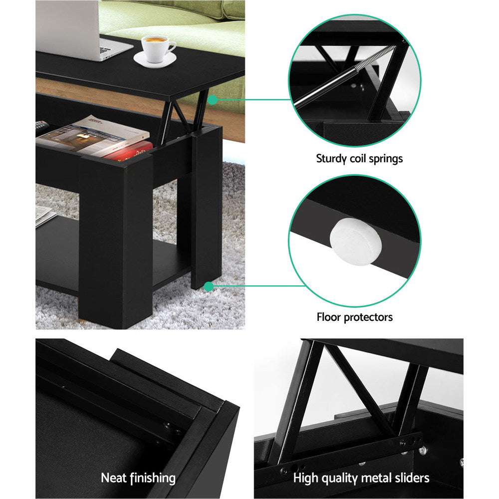 Artiss Coffee Table Lift-top Coffee Table Black - Cosy Abode
