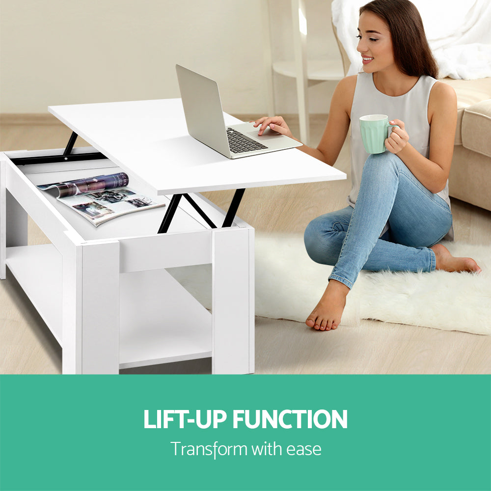 Artiss Coffee Table Lift-top Coffee Table White - Cosy Abode