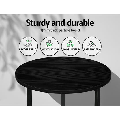 Artiss Coffee Table Side Table Round Black Martha - Cosy Abode