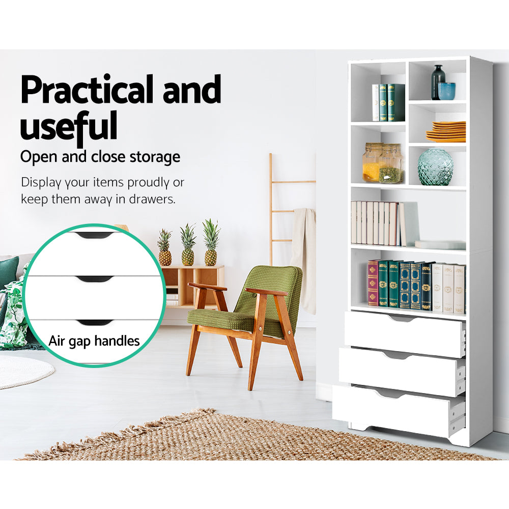 Artiss Bookshelf with Drawers - NANA White - Cosy Abode