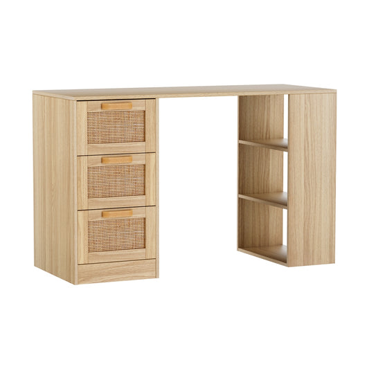 Artiss Computer Desk Drawer Shelf Home Office Study Table Rattan Oak 120CM - Cosy Abode