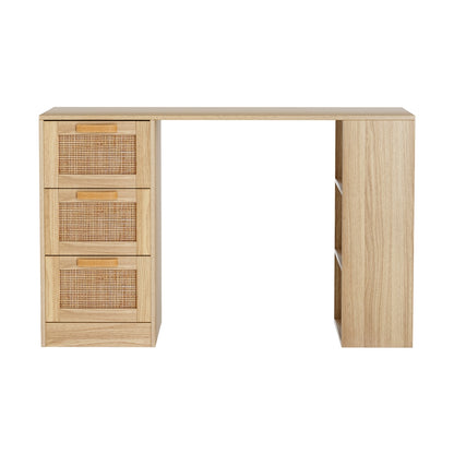 Artiss Computer Desk Drawer Shelf Home Office Study Table Rattan Oak 120CM - Cosy Abode