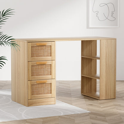 Artiss Computer Desk Drawer Shelf Home Office Study Table Rattan Oak 120CM - Cosy Abode
