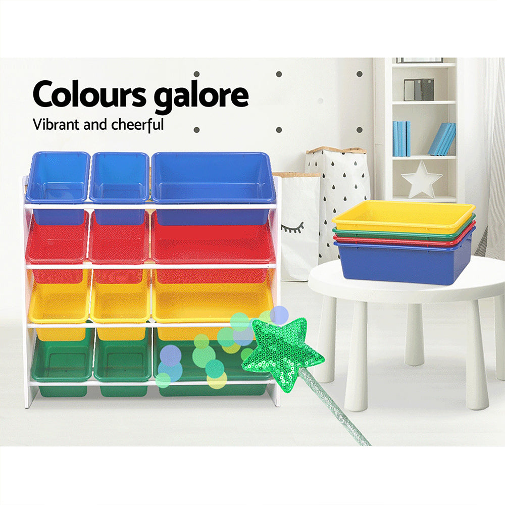 Keezi Kids Toy Box 12 Bins Bookshelf Organiser Children Storage Rack - Cosy Abode