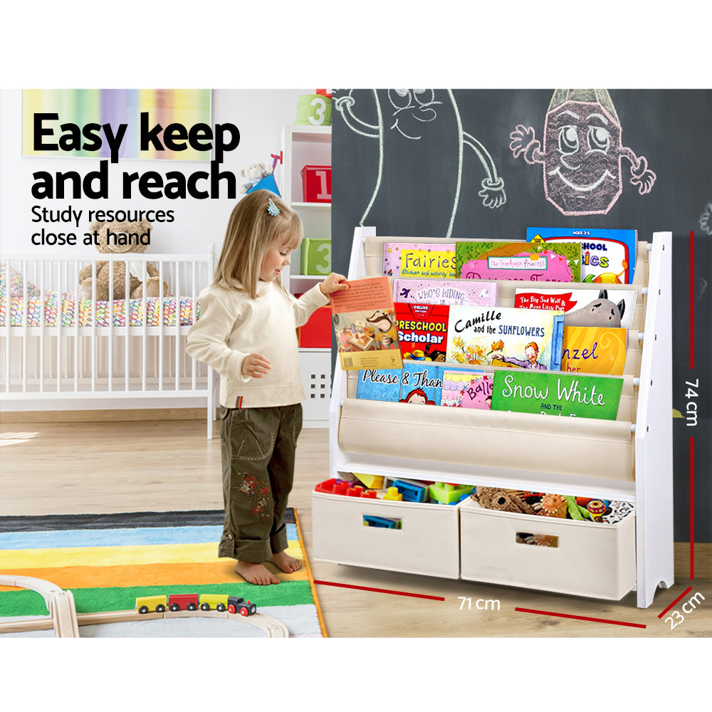 Keezi 4 Tiers Kids Bookshelf Magazine Rack Children Bookcase Organiser Drawer - Cosy Abode