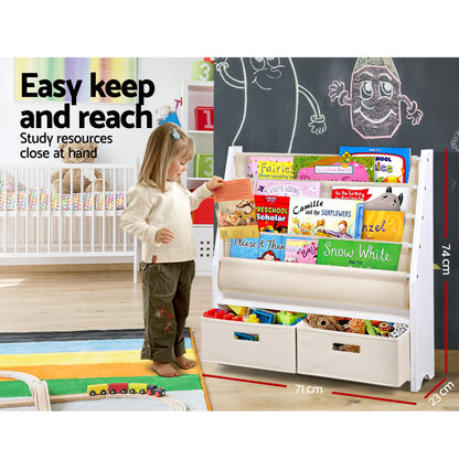 Keezi 4 Tiers Kids Bookshelf Magazine Rack Children Bookcase Organiser Drawer - Cosy Abode