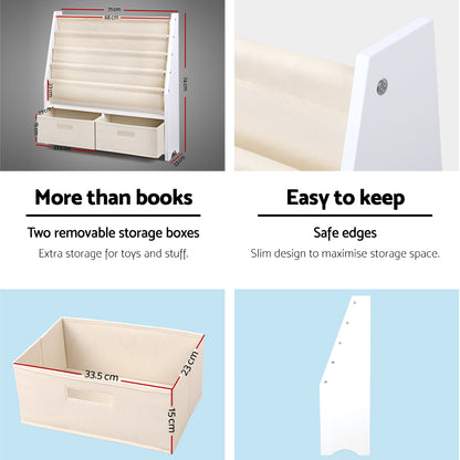 Keezi 4 Tiers Kids Bookshelf Magazine Rack Children Bookcase Organiser Drawer - Cosy Abode