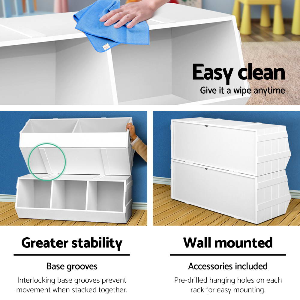 Keezi Kids Toy Box Bookshelf Storage Bookcase Organiser Display Stackable - Cosy Abode