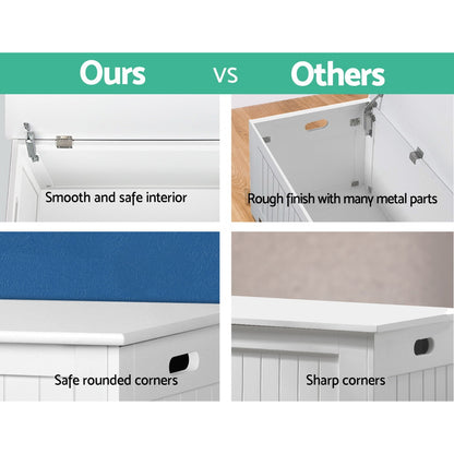 Keezi Kids Toy Box Chest Storage Blanket Children Clothes Room Organiser White - Cosy Abode