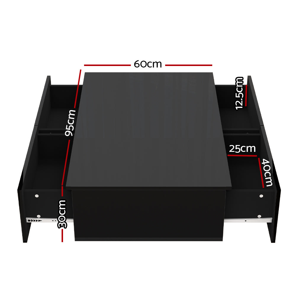 Artiss Coffee Table 4 Drawers Black Trevi - Cosy Abode