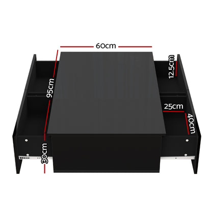 Artiss Coffee Table 4 Drawers Black Trevi - Cosy Abode