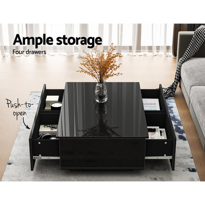 Artiss Coffee Table 4 Drawers Black Trevi - Cosy Abode