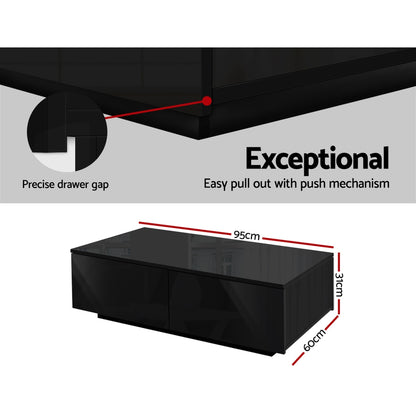 Artiss Coffee Table 4 Drawers Black Trevi - Cosy Abode