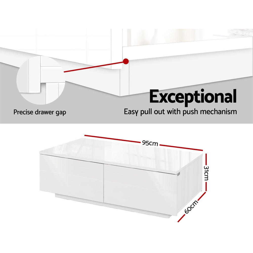 Artiss Coffee Table 4 Drawers White Trevi - Cosy Abode