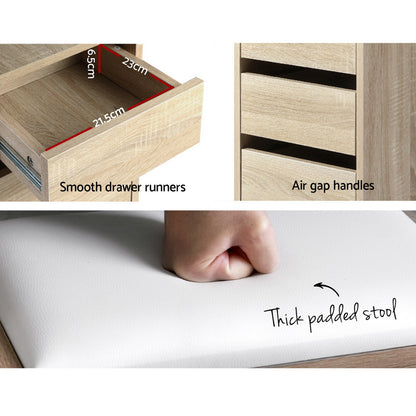Artiss Dressing Table Stool Set Corner 5 Drawers Oak - Cosy Abode