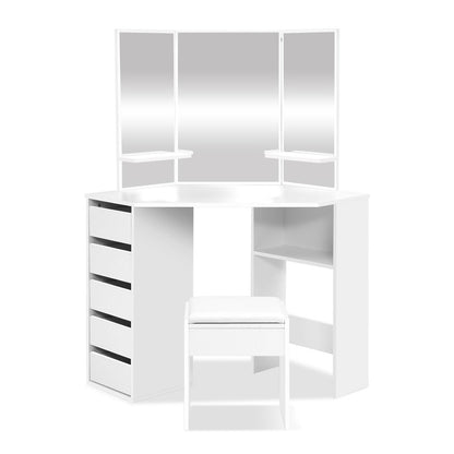 Artiss Dressing Table Stool Set Corner 5 Drawers White - Cosy Abode