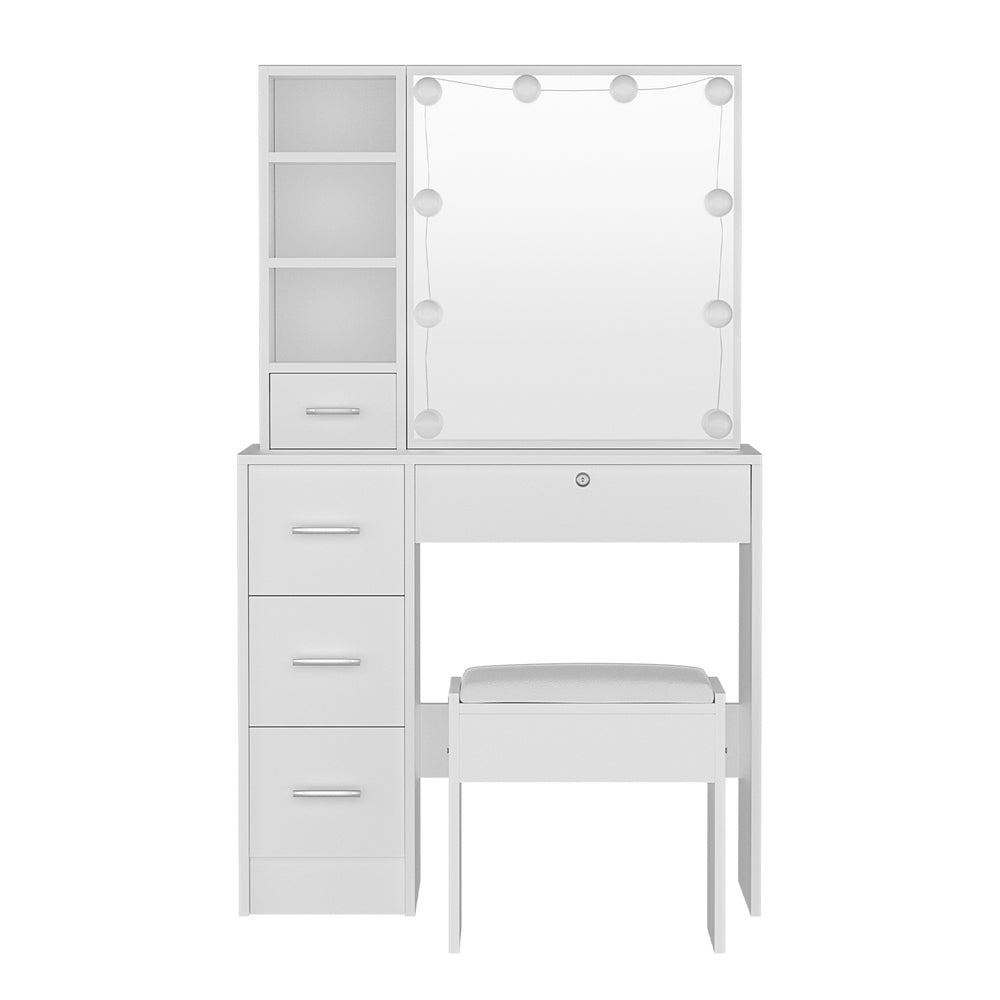 Artiss Dressing Table Set Stool 10 Led Bulbs White Dylan - Cosy Abode