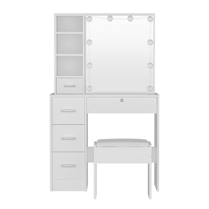 Artiss Dressing Table Set Stool 10 Led Bulbs White Dylan - Cosy Abode
