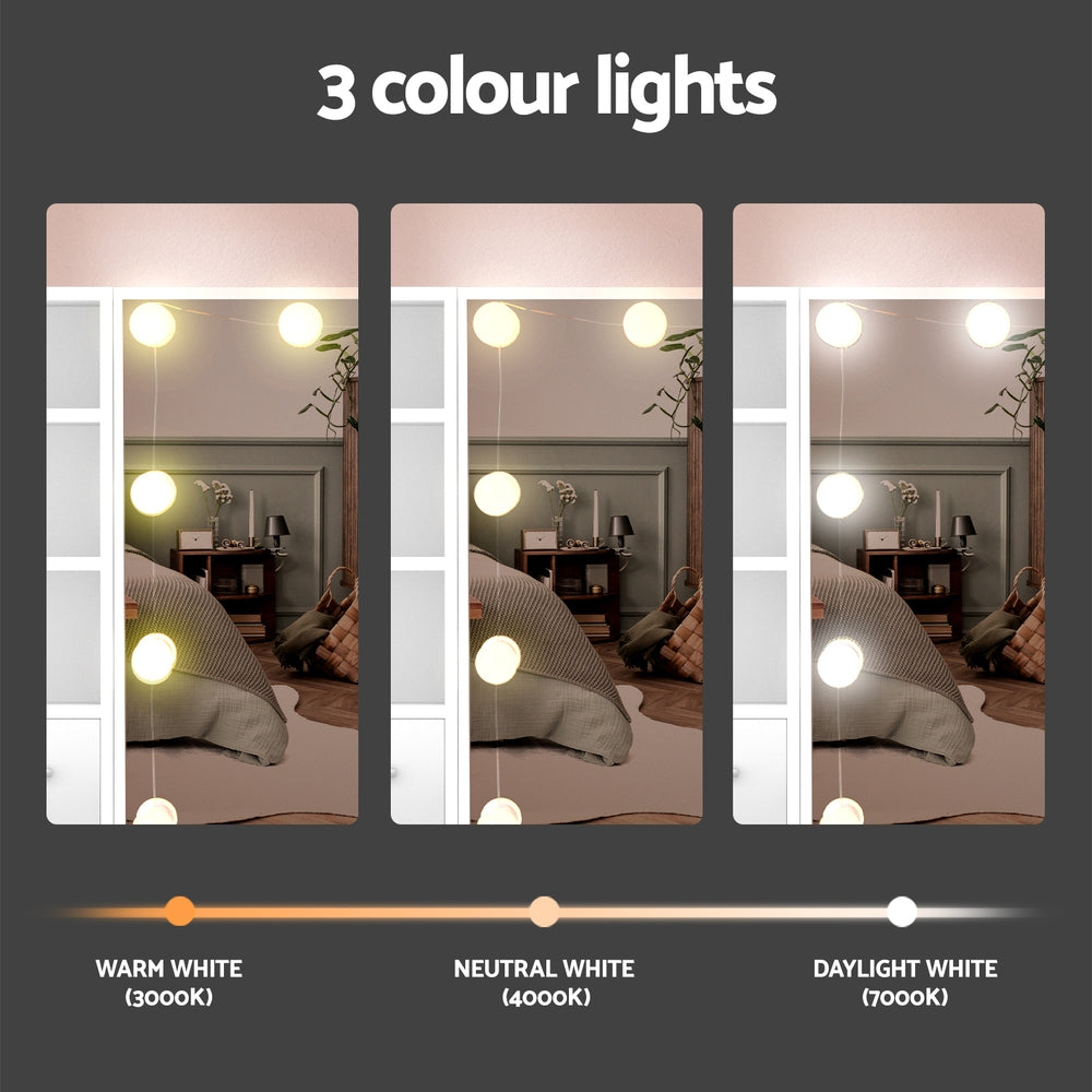 Artiss Dressing Table Set Stool 10 Led Bulbs White Dylan - Cosy Abode