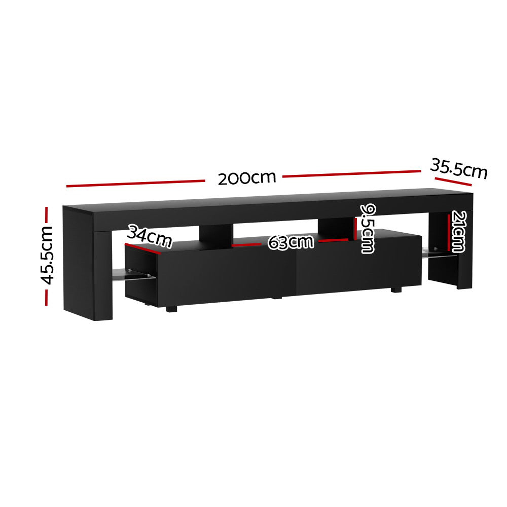 Artiss TV Cabinet Entertainment Unit Stand RGB LED Gloss Furniture 200cm Black - Cosy Abode