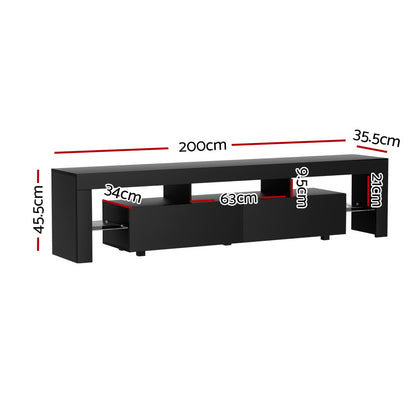 Artiss TV Cabinet Entertainment Unit Stand RGB LED Gloss Furniture 200cm Black - Cosy Abode