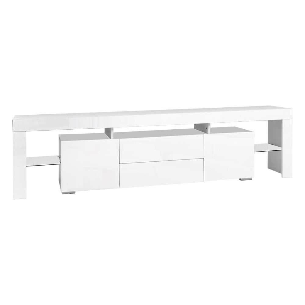 Artiss TV Cabinet Entertainment Unit Stand RGB LED Gloss Furniture 200cm White - Cosy Abode