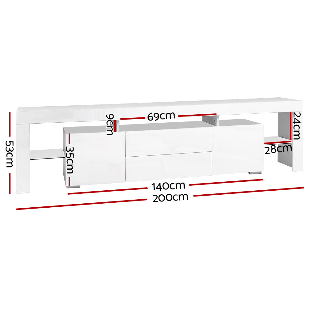 Artiss TV Cabinet Entertainment Unit Stand RGB LED Gloss Furniture 200cm White - Cosy Abode