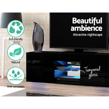 Artiss Entertainment Unit TV Cabinet LED 130cm Black Angus - Cosy Abode