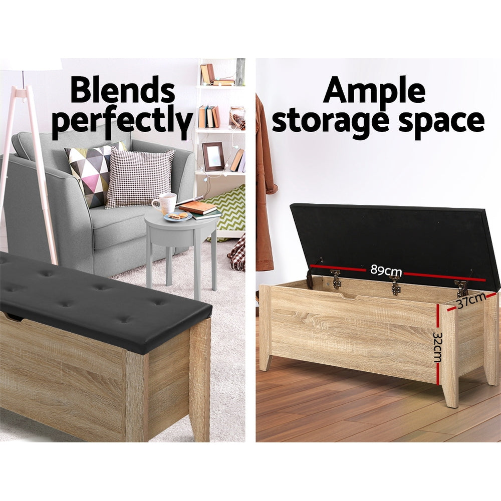 Artiss Storage Ottoman Blanket Box Leather Oak - Cosy Abode