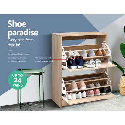 Artiss Shoe Rack Cabinet 24 Pairs 3-tier Wood Nina - Cosy Abode