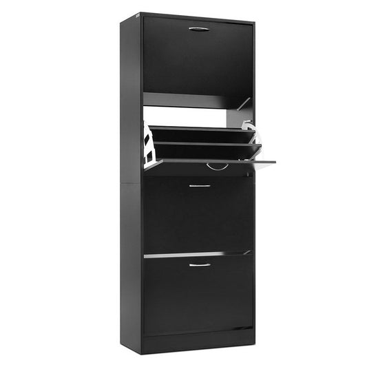 Artiss Shoe Rack Storage Shelf Cabinet 60 Pairs 4 Doors - Black - Cosy Abode