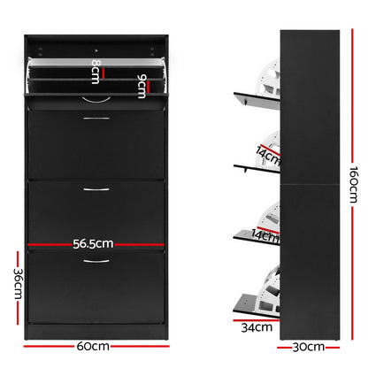 Artiss Shoe Rack Storage Shelf Cabinet 60 Pairs 4 Doors - Black - Cosy Abode
