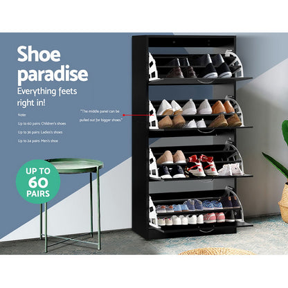 Artiss Shoe Rack Storage Shelf Cabinet 60 Pairs 4 Doors - Black - Cosy Abode