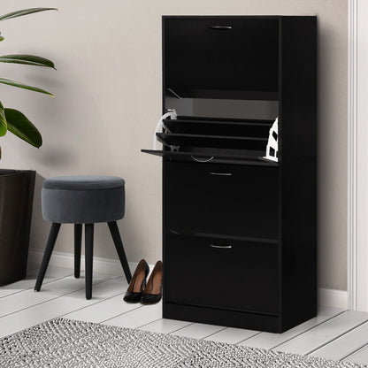 Artiss Shoe Rack Storage Shelf Cabinet 60 Pairs 4 Doors - Black - Cosy Abode