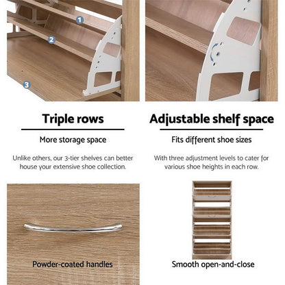 Artiss Shoe Cabinet Shoes Storage Rack Organiser 60 Pairs Wood Shelf Drawer - Cosy Abode