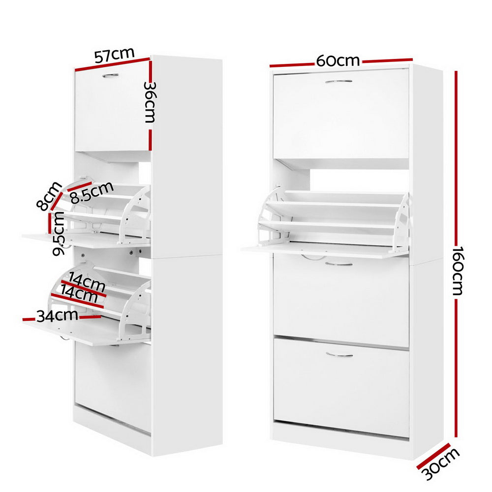 Artiss Shoe Rack Shoes Storage Cabinet 60 Pairs 4 Doors - White - Cosy Abode