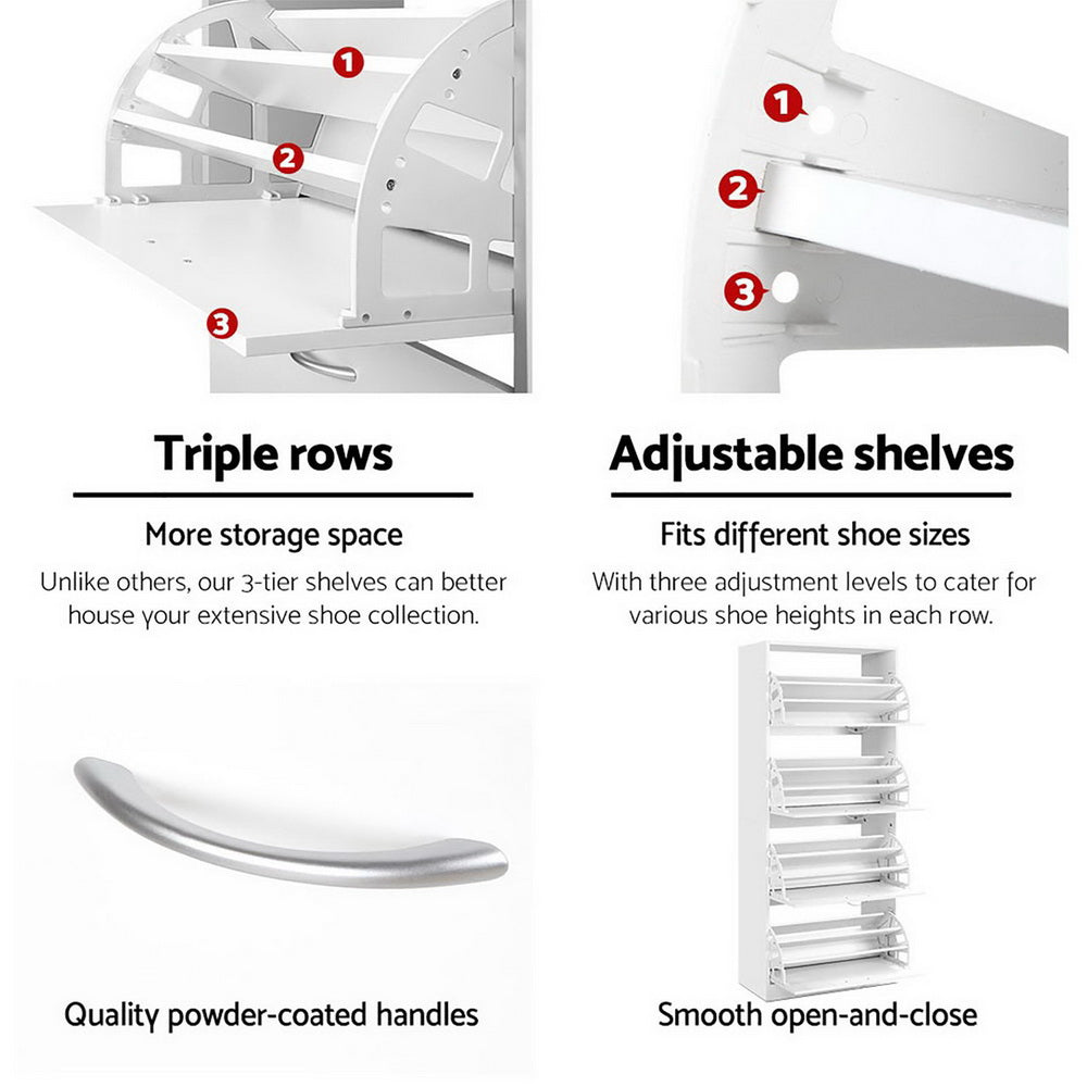Artiss Shoe Rack Shoes Storage Cabinet 60 Pairs 4 Doors - White - Cosy Abode