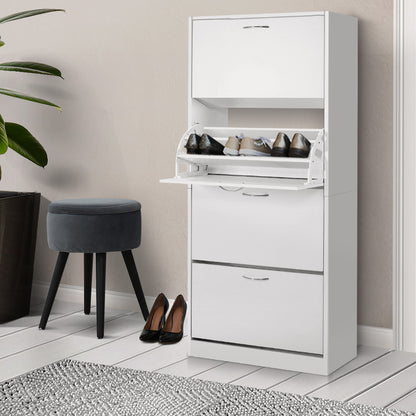 Artiss Shoe Rack Shoes Storage Cabinet 60 Pairs 4 Doors - White - Cosy Abode