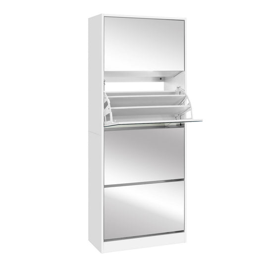 Artiss Shoe Rack Cabinet Mirror 60 Pairs White Rira - Cosy Abode