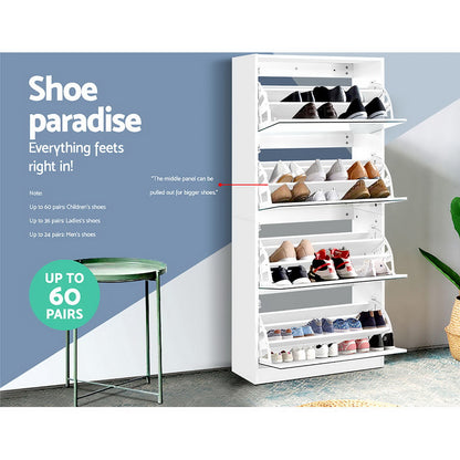 Artiss Shoe Rack Cabinet Mirror 60 Pairs White Rira - Cosy Abode