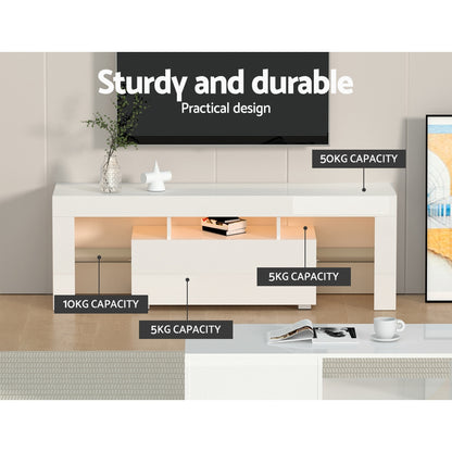 Artiss Entertainment Unit TV Cabinet LED 130cm White Elo - Cosy Abode