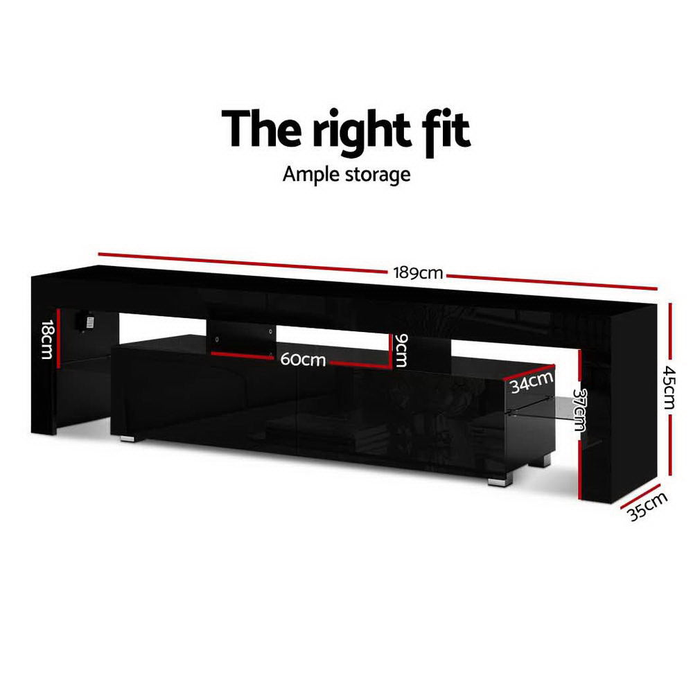 Artiss Entertainment Unit TV Cabinet LED 189cm Black Elo - Cosy Abode
