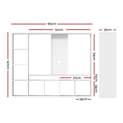 Artiss Entertainment Center Unit TV Stand TV Cabinet Open Shelves 183CM White - Cosy Abode