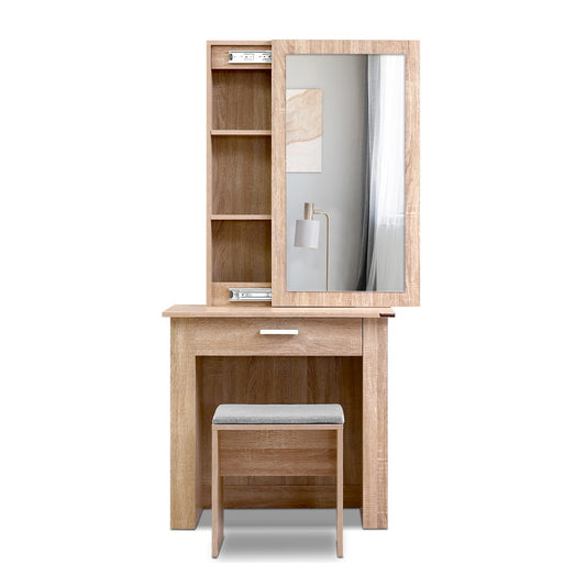 Artiss Dressing Table Stool Set Sliding Mirror Oak Demi - Cosy Abode