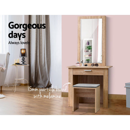 Artiss Dressing Table Stool Set Sliding Mirror Oak Demi - Cosy Abode