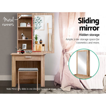 Artiss Dressing Table Stool Set Sliding Mirror Oak Demi - Cosy Abode