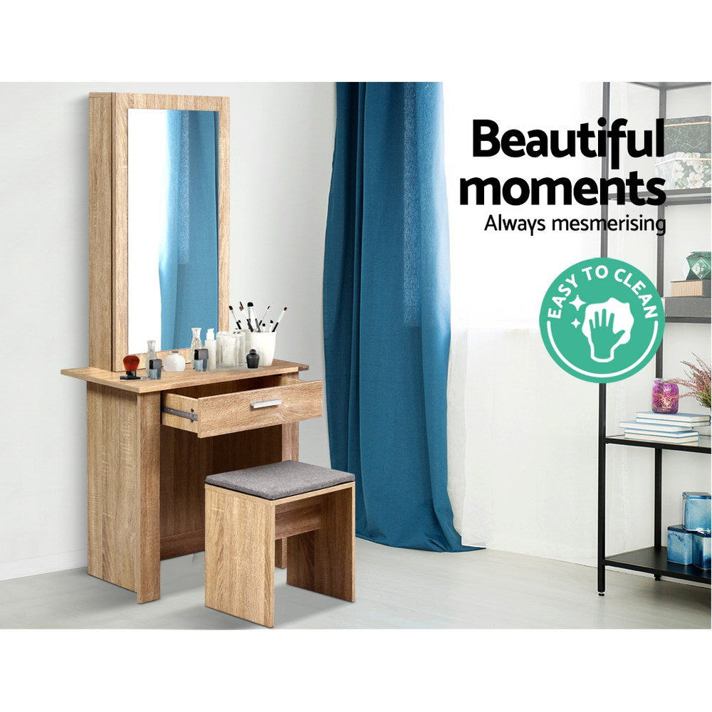 Artiss Dressing Table Stool Set Sliding Mirror Oak Demi - Cosy Abode
