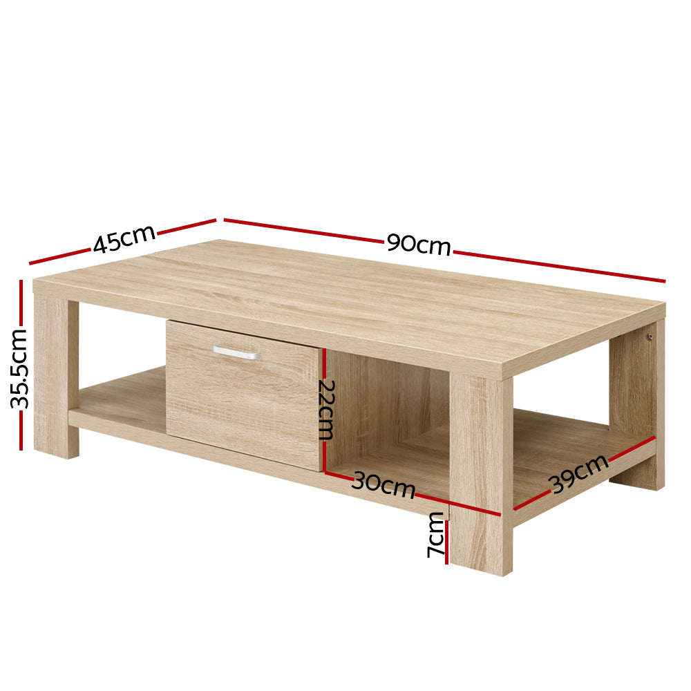 Artiss Coffee Table 1 Drawer Oak Maxi - Cosy Abode